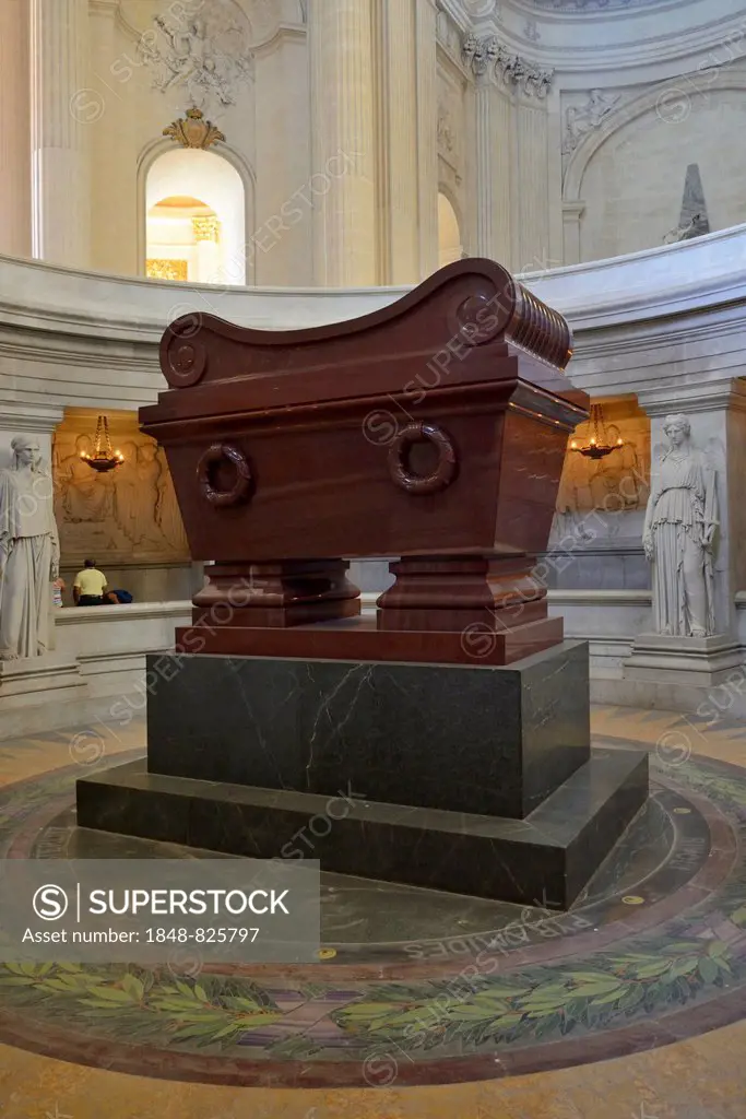 The sarcophagus of Napoleon Bonaparte at Les Invalides, Paris, Île-de-France, France