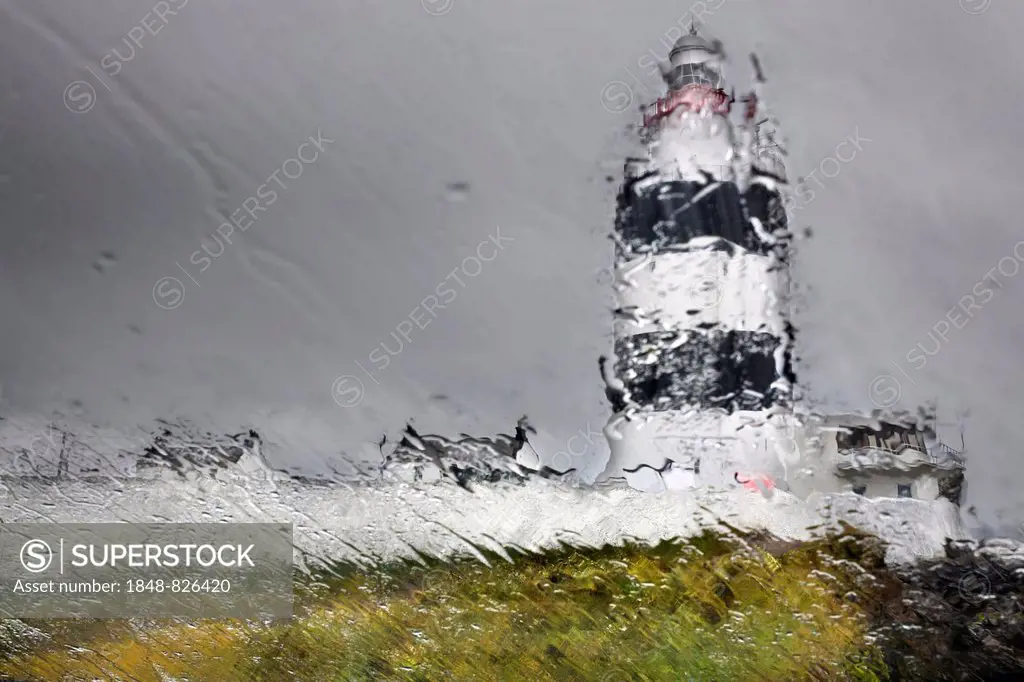 Hook Lighthouse through a rain-soaked pane of glass, Hook Head, County Wexford, Ireland