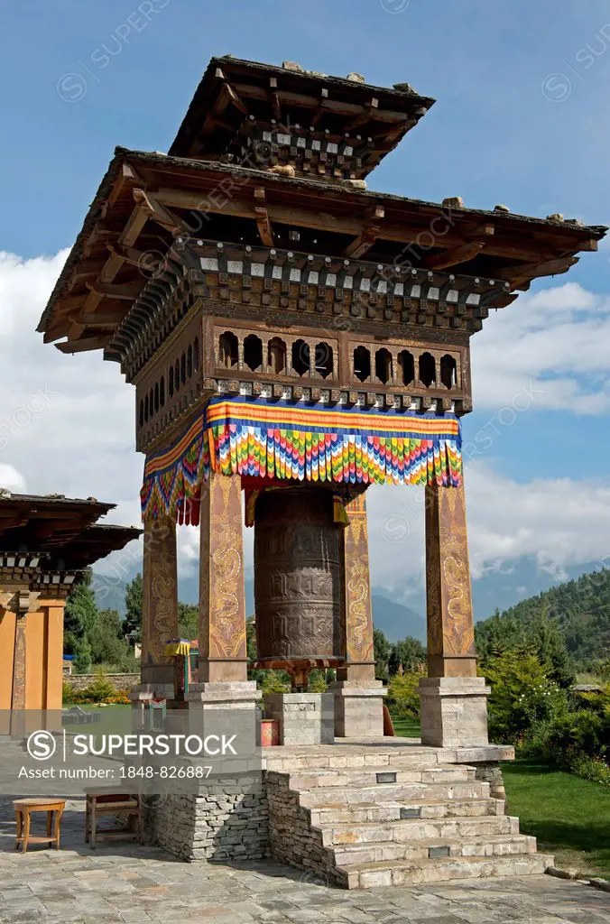 Buddhist prayer wheel, at the Taj Tashi Hotel, Thimphu, Bhutan