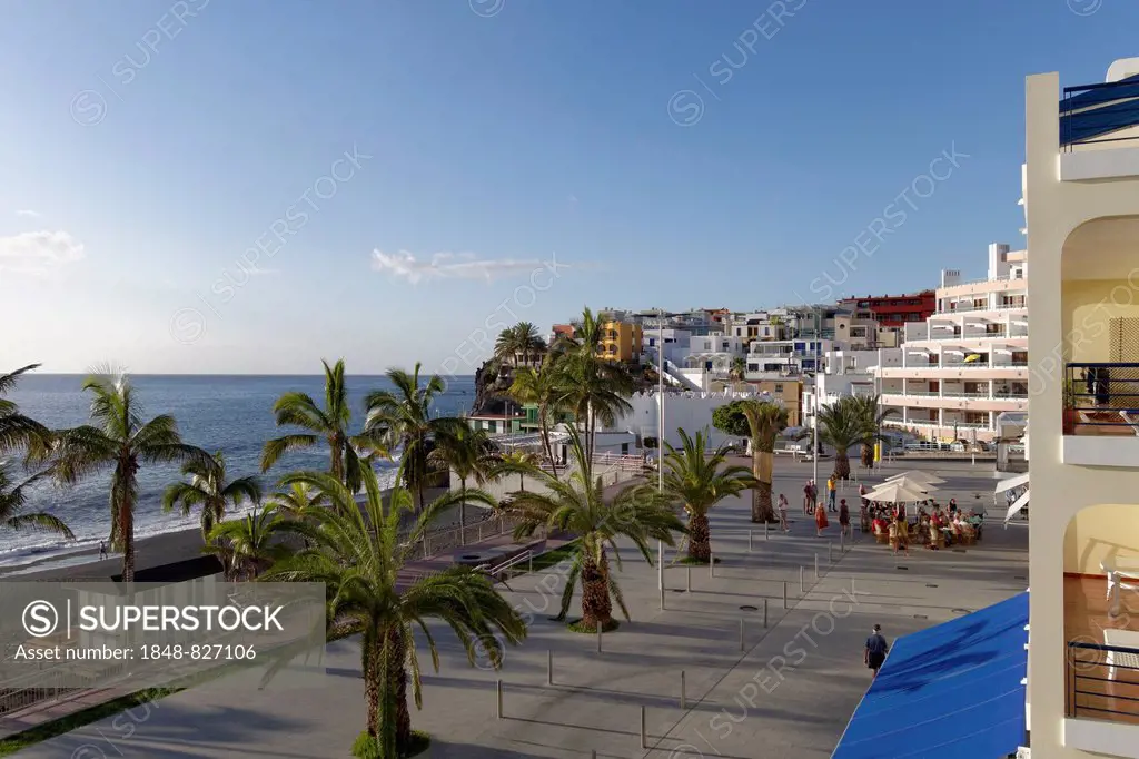 Beach promenade of Puerto Naos, La Palma, Canary Islands, Spain