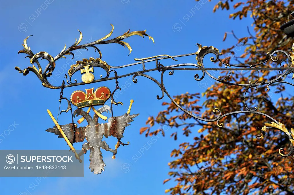 Hanging sign of Gasthof Adler, Grossholzleute, Allgäu, Bavaria, Germany