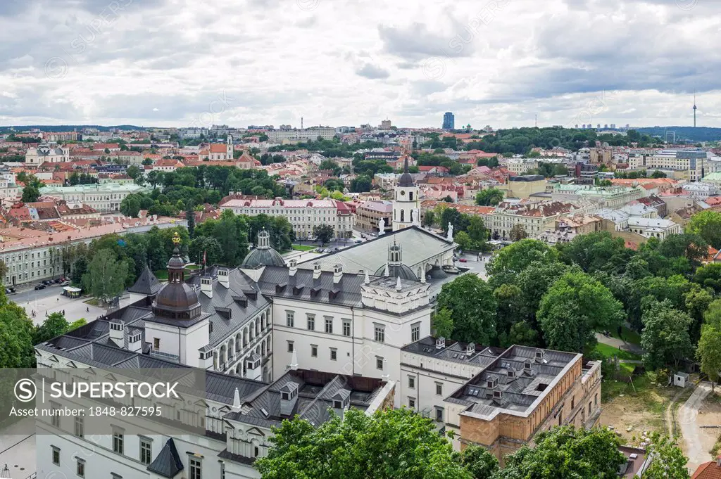 View from the Gediminas Tower of Vilnius with the Cathedral of St. Stanislaus, Senamiestis or Vilnius Old Town, Vilnius, Vilnius district, Lithuania