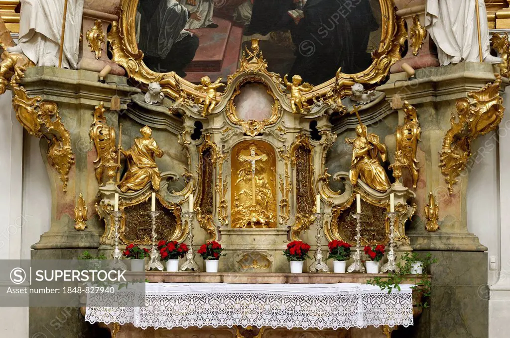 Side altar in the nave, baroque Church of the Assumption of St. Mary, Ettal Abbey, Ettal, Upper Bavaria, Bavaria, Germany