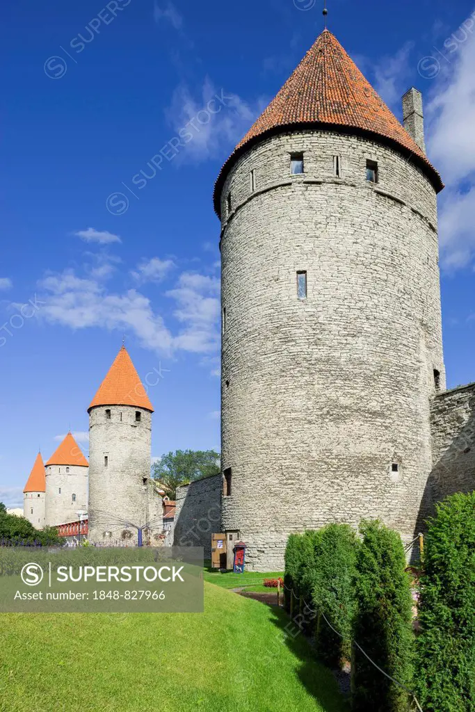Towers of the town fortification, Vanalinn, Tallinn, Harju, Estonia
