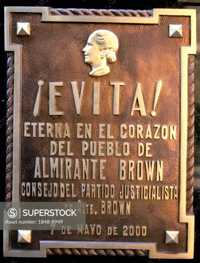 Tombstone on the grave of Evita, Eva Peron, at the Recoleta Cemetery, Buenos Aires, Argentina, South America