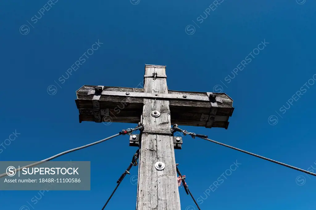 Summit cross of Mt Jenner, Berchtesgaden National Park, Berchtesgadener Land district, Upper Bavaria, Bavaria, Germany