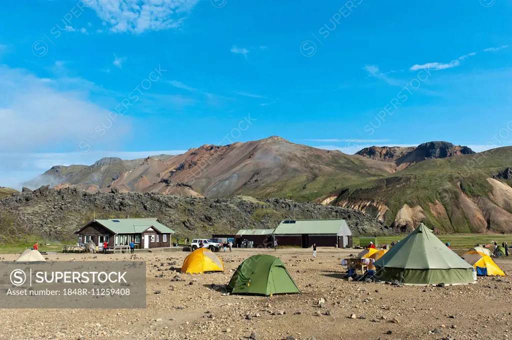 Campsite, Landmannalaugar, Rangárþing ytra, Iceland, Scandinavia