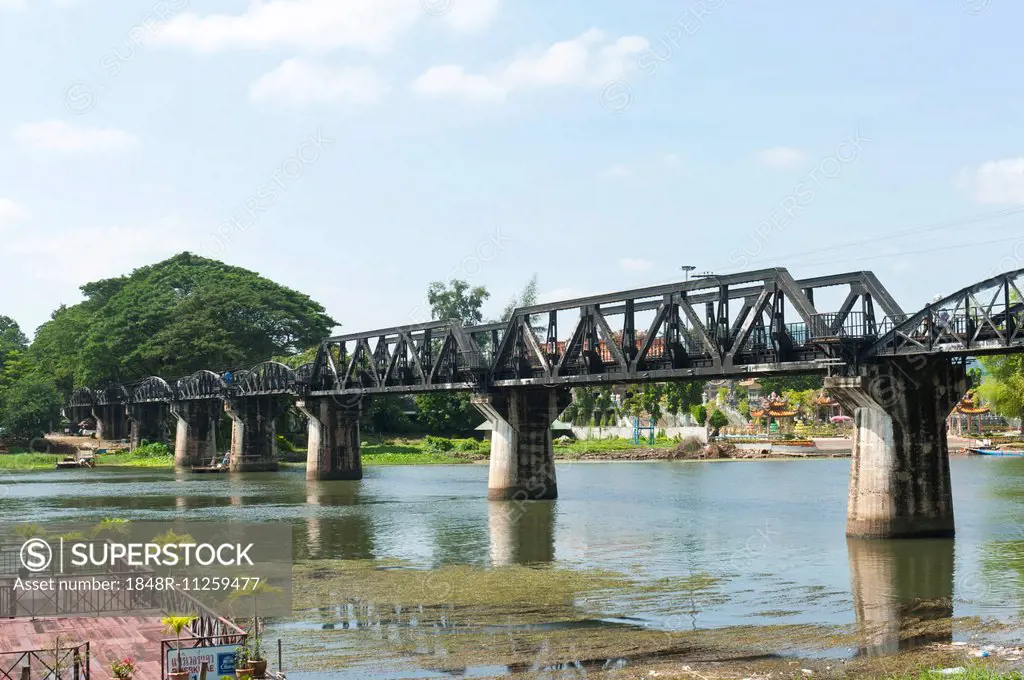 Railway bridge over the River Kwai, Khwae Yai River, Kanchanaburi, Kanburi, Kanchanaburi Province, Central Thailand, Thailand