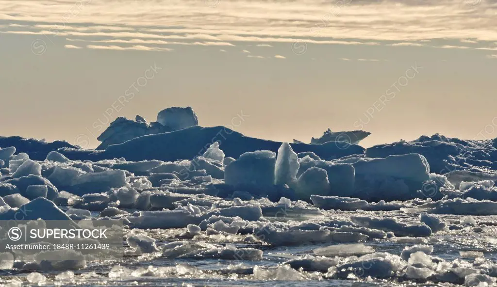 Ice floes, edge of the pack ice, Arctic Ocean, Spitsbergen, Svalbard Islands, Svalbard and Jan Mayen, Norway