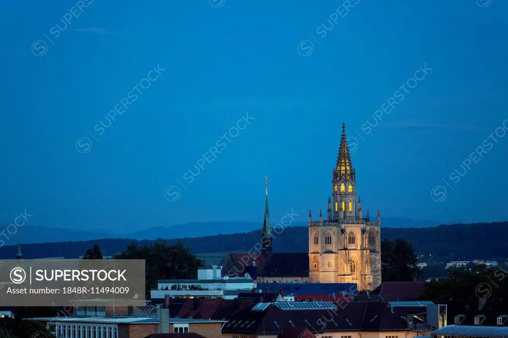 Blue hour with Konstanz Minster, Konstanz, Baden-Württemberg, Germany