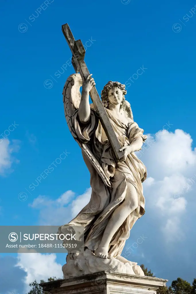 Angel with the Cross (Angelo con la Croce), by Ercole Ferrata, angel statues with symbols of the Passion by Bernini, Ponte Sant'Angelo, Rome, Lazio, I...