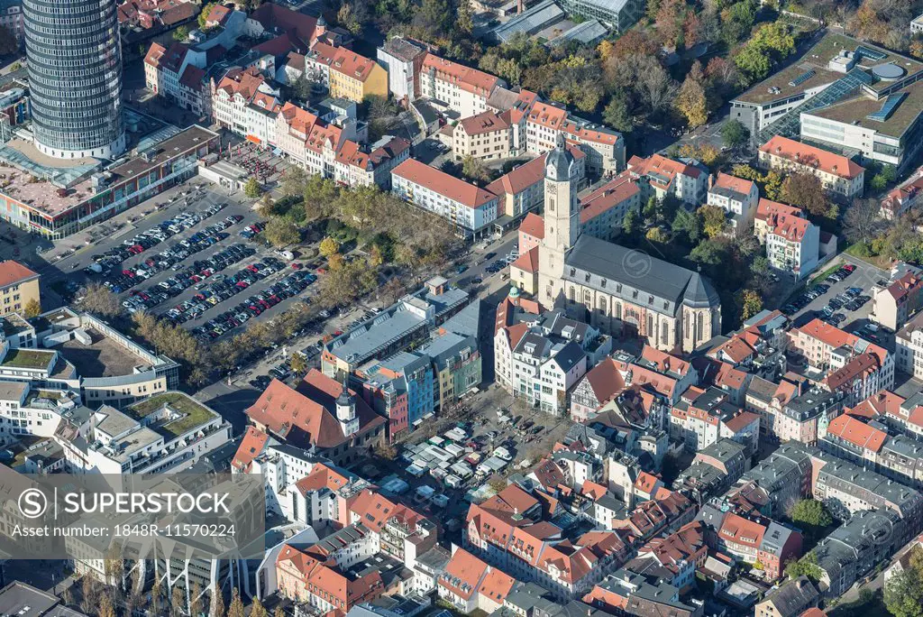 City center with market place and Church of St. Michael, Jena, Thuringia, Germany