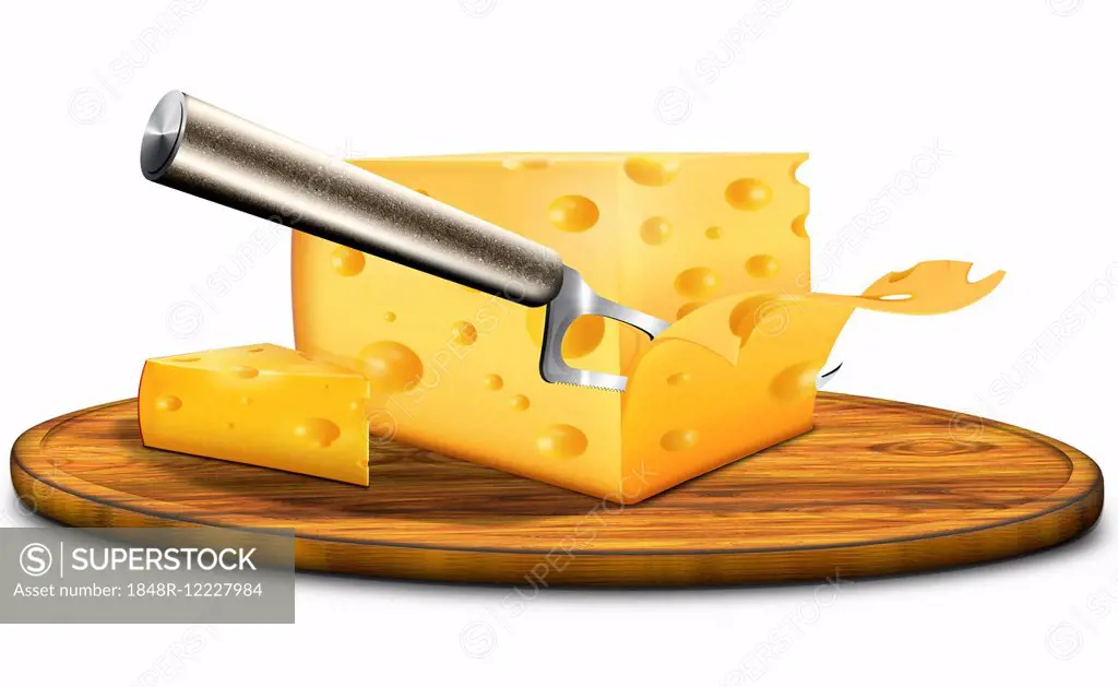 Cheese, cheese knife, illustration
