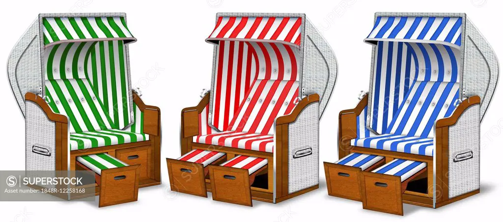 Three wicker beach chairs, illustration