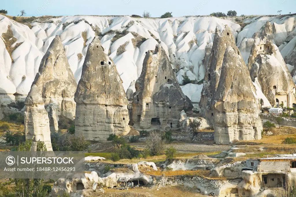 Cave dwellings and tufa formations, Göreme, Nevsehir Province, Cappadocia, Anatolia, Turkey