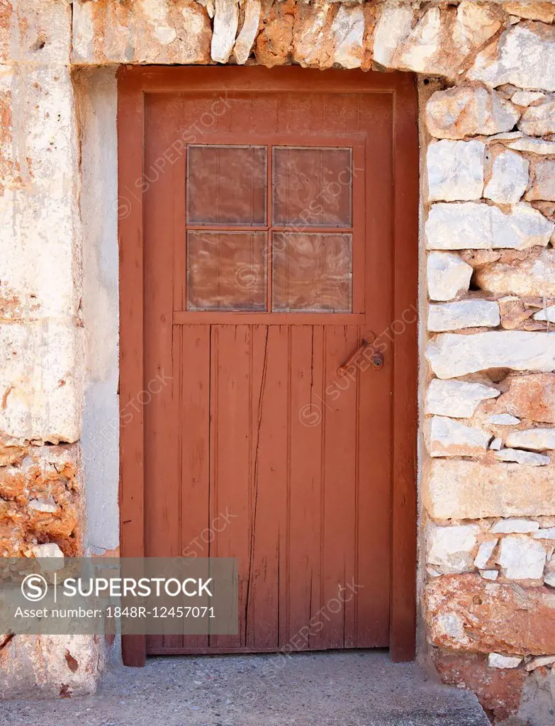 Door, stone wall, Gerolimenas, Peloponnese, Greece