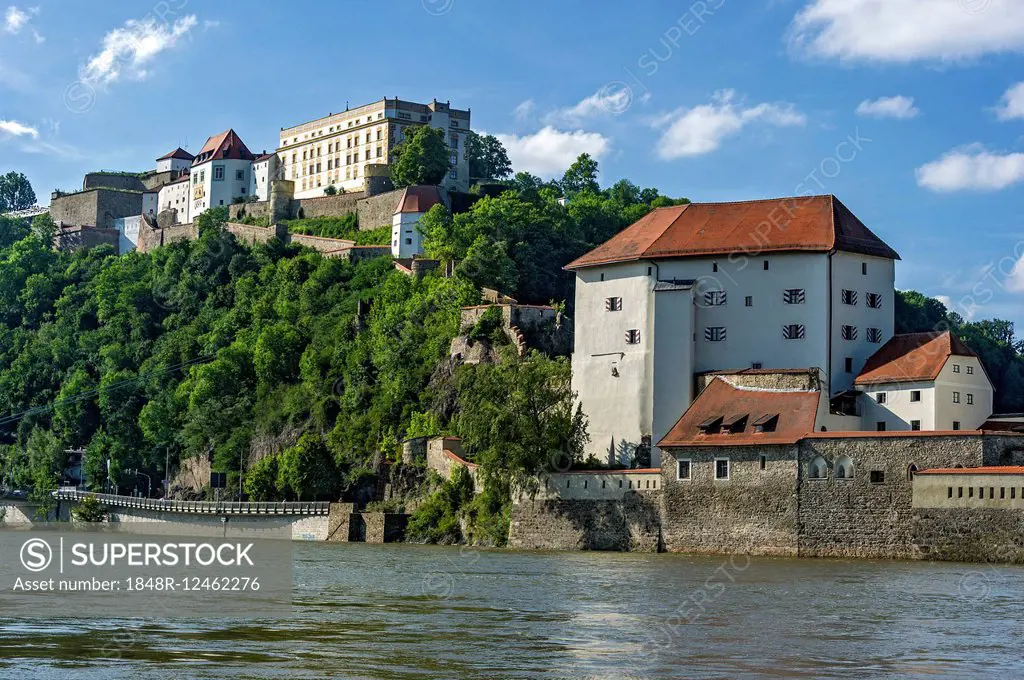 Veste Oberhaus Fortress and Veste Niederhaus Fortress, Danube, historic centre, Passau, Lower Bavaria, Bavaria, Germany