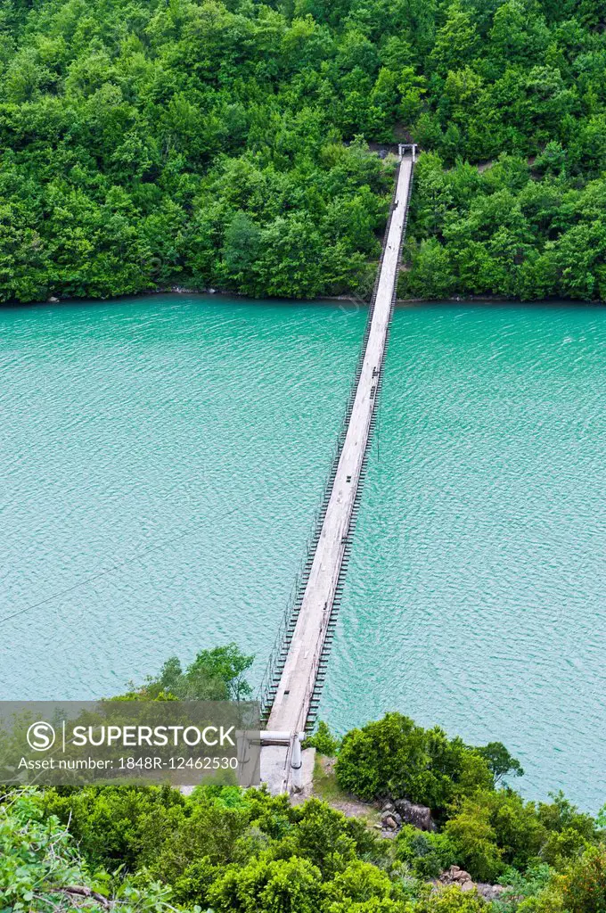 Suspension bridge across the Black Drin River, Albania
