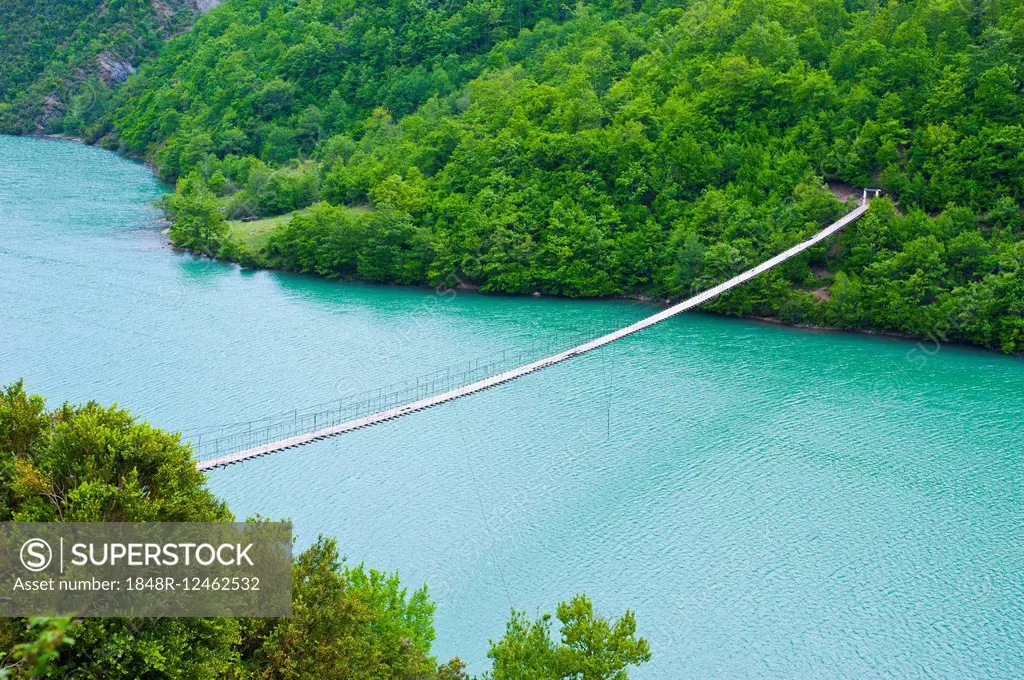 Suspension bridge across the Black Drin River, Albania