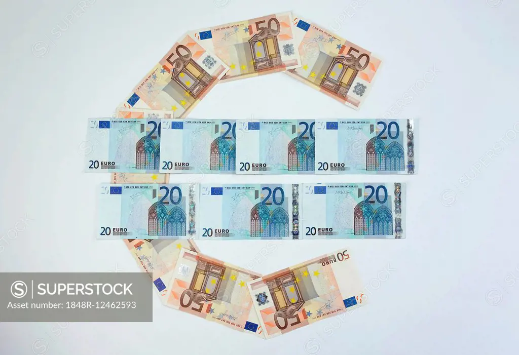 Euro, euro sign made with euro notes