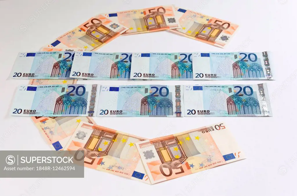 Euro, euro sign made with euro notes