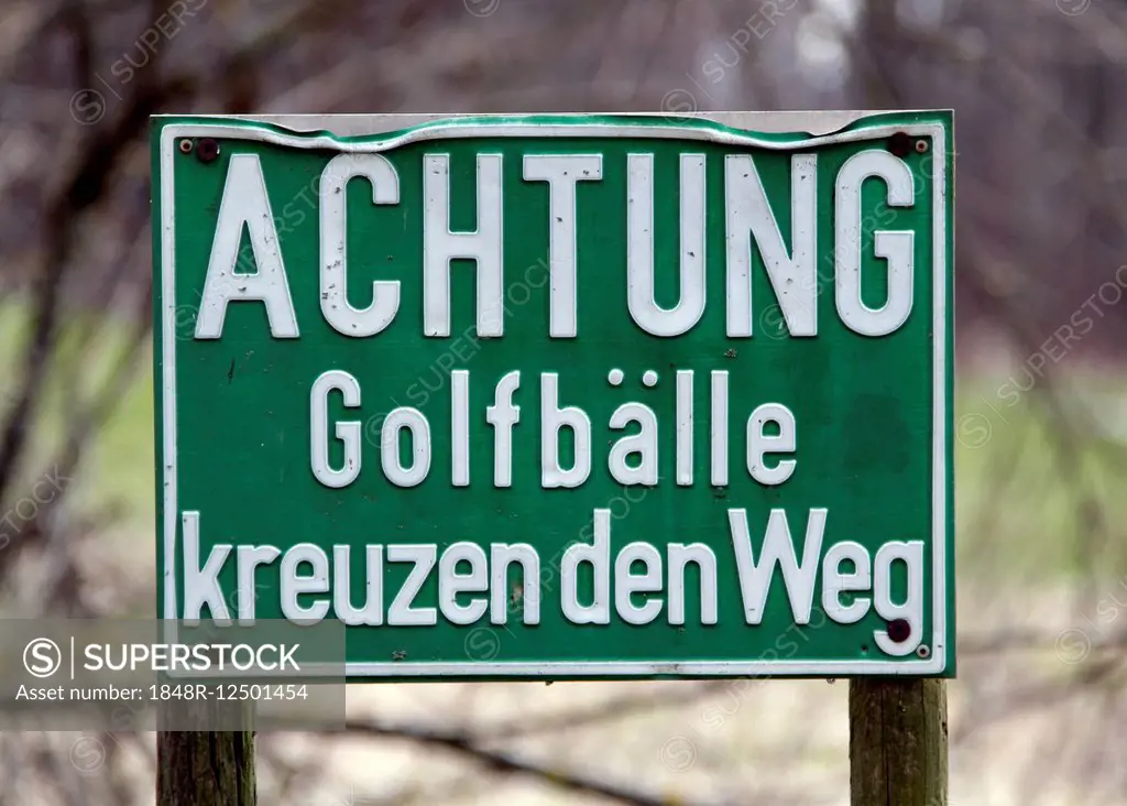Warning sign in German, golf course, Bavaria, Germany