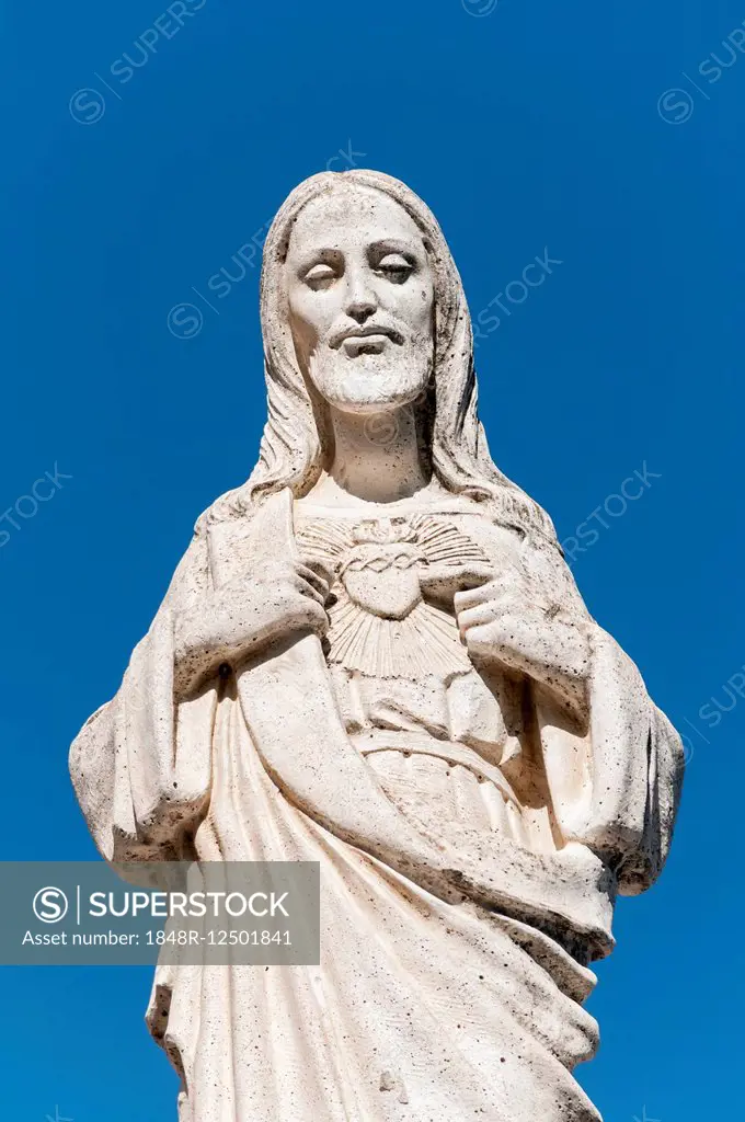 White statue of Jesus Christ outside the Chapel of Virgen de la Peña, Mijas, Andalusia, Spain