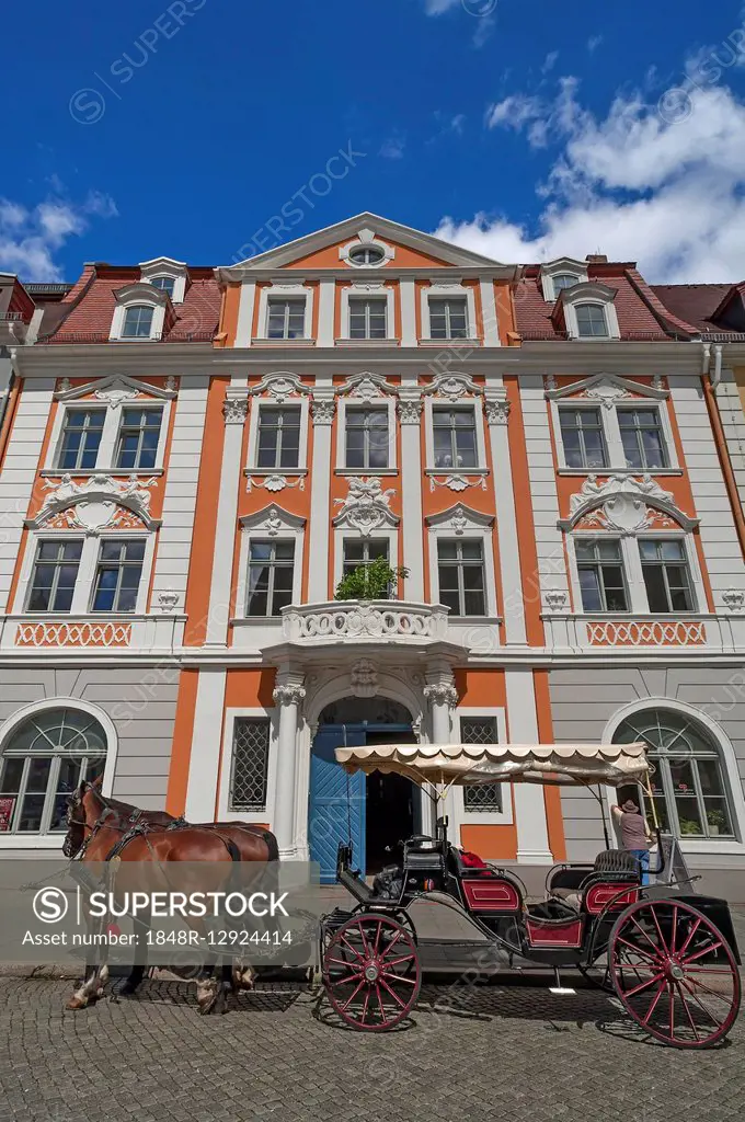 Baroque Napoleonhaus building, horse-drawn carriage in front, Görlitz, Upper Lusatia, Saxony, Germany