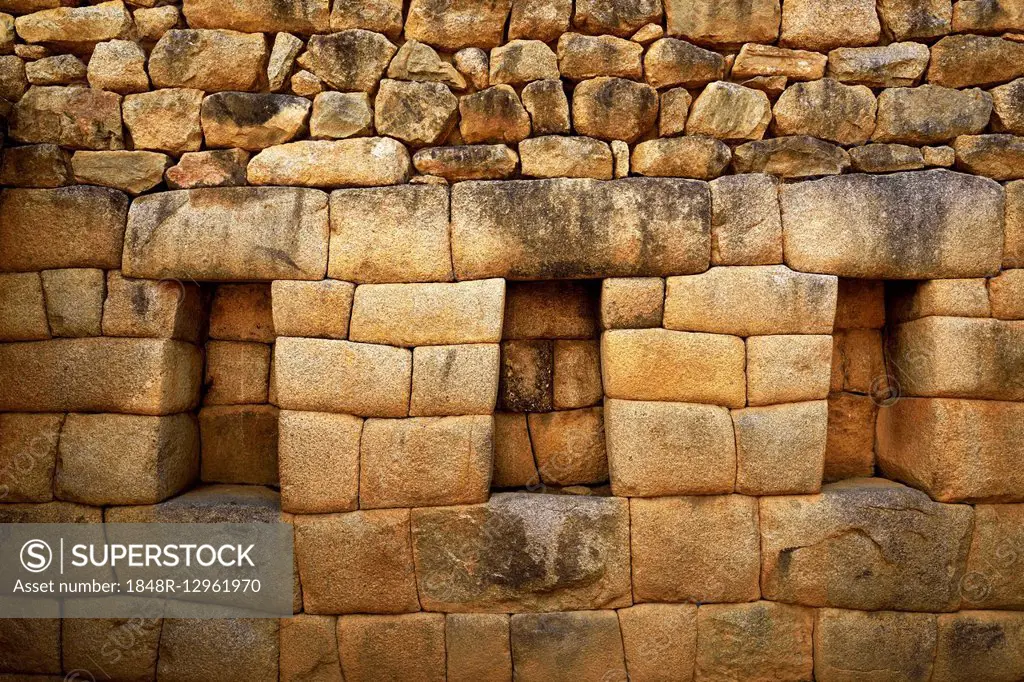 Wall of a house, ruins, Inca city of Machu Picchu, UNESCO World Heritage Site, Urubamba, Cusco Province, Peru