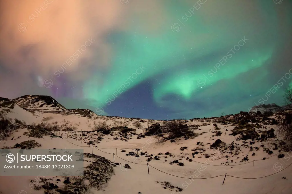 Northern lights in winter, Borgarnes, Snaefellsnes peninsula, Iceland