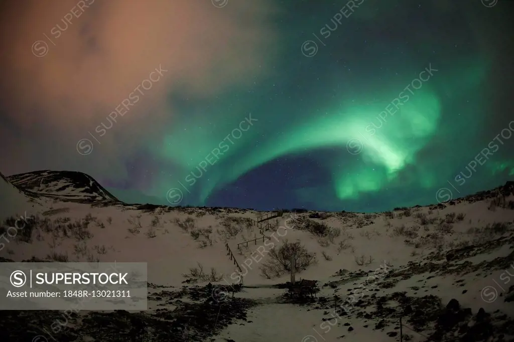 Northern lights in winter, Borgarnes, Snaefellsnes peninsula, Iceland