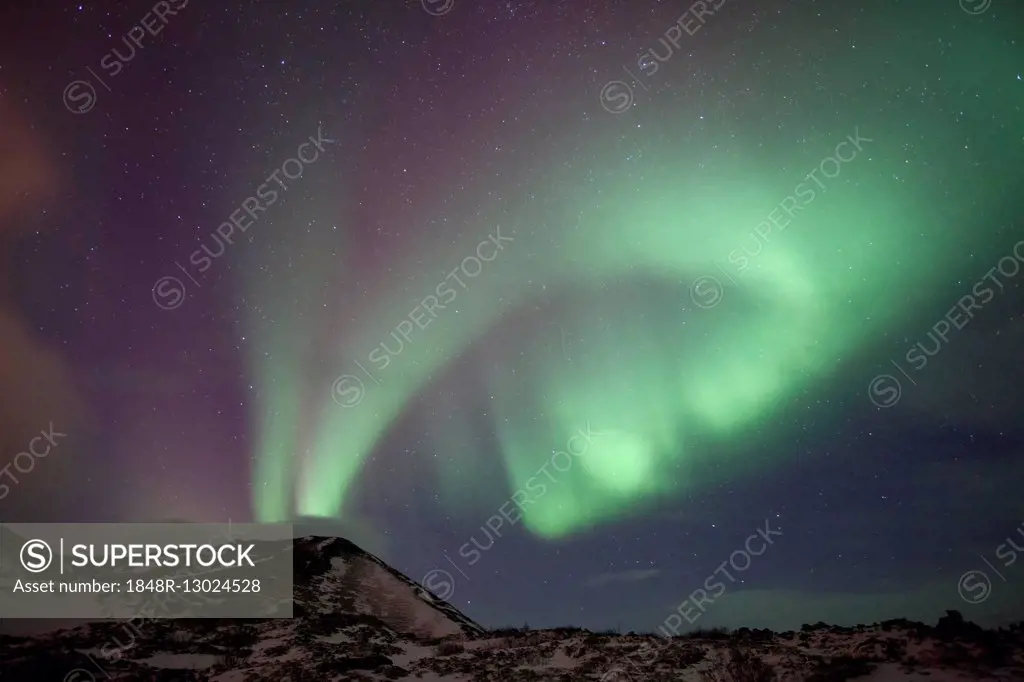 Northern lights in winter, in Borgarnes, Snaefellsnes peninsula, Iceland