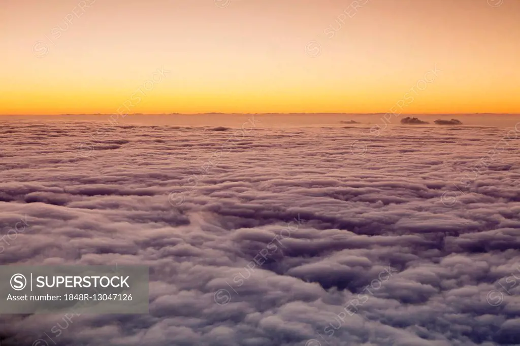 Sunset above cloud cover, Canary Islands, Spain