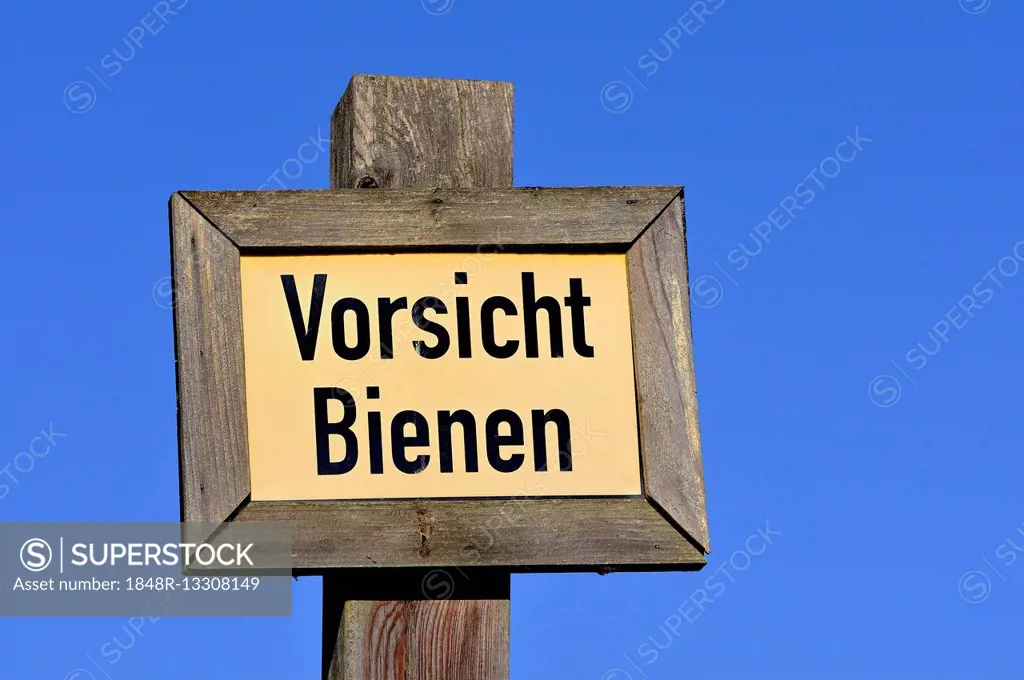 Warning sign, Vorsicht Bienen, caution bees, North Rhine-Westphalia, Germany