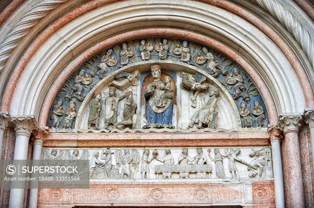 Portal of Romanesque Baptistery, Parma, Emilia Romagna, Italy