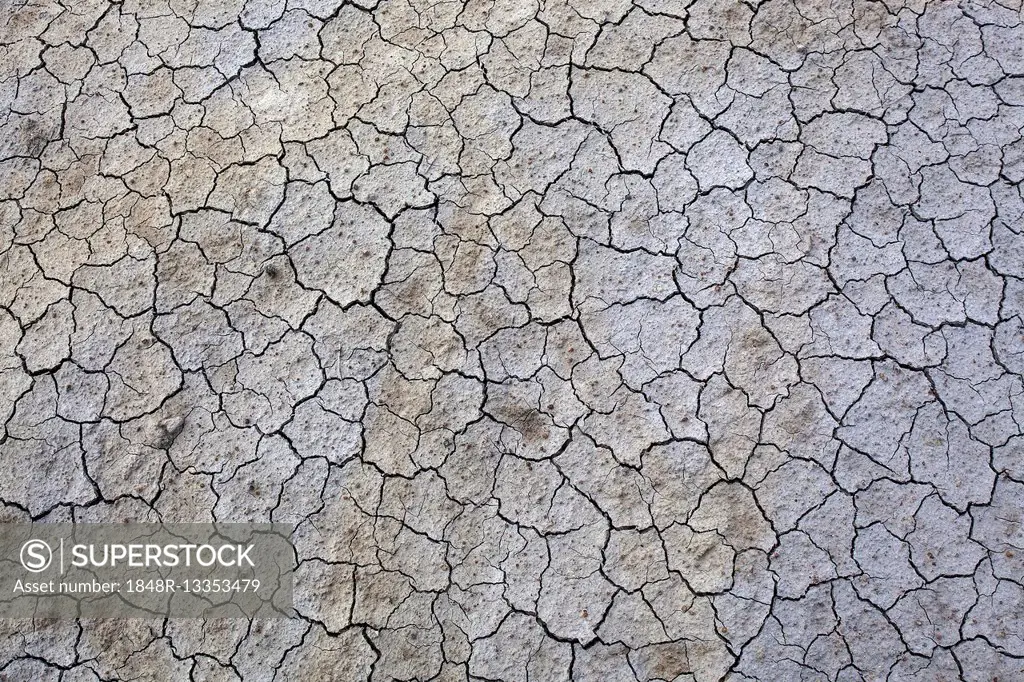 Dried clay surface, mudcracks in ground, Crete Senesi, Province of Siena, Tuscany, Italy