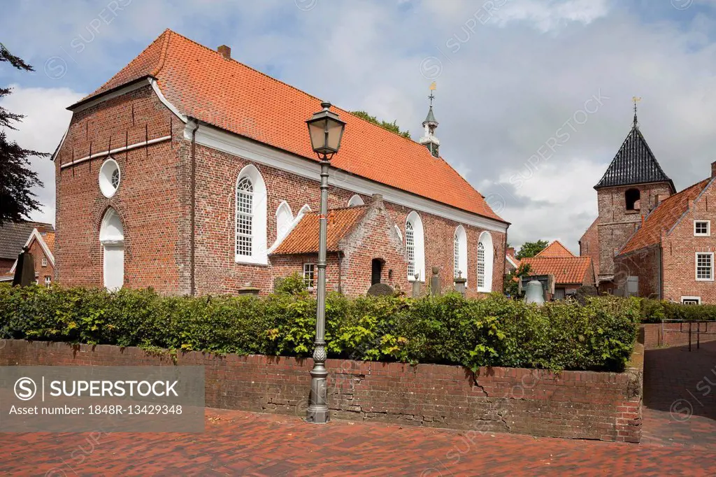 Protestant church and bell tower, Greetsiel, East Frisia, Lower Saxony, Germany
