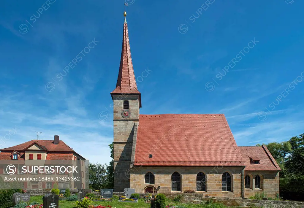 St. Egidienkirche, church with vicarage, late Gothic hall church, Beerbach, Middle Franconia, Bavaria, Germany