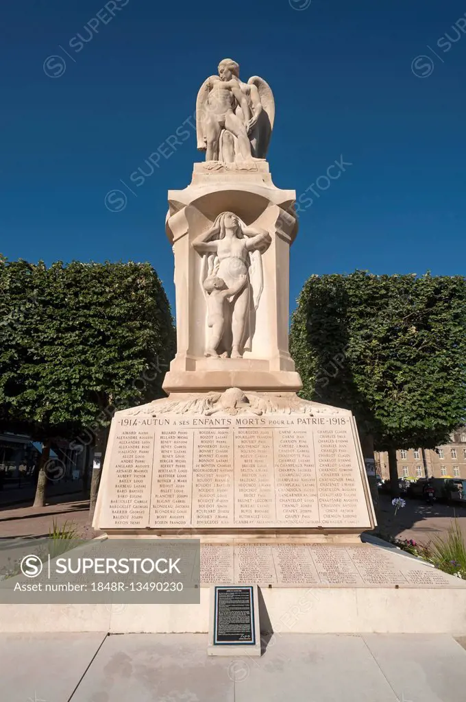 War memorial commemorating fallen soldiers in First and Second World War, Autun, France
