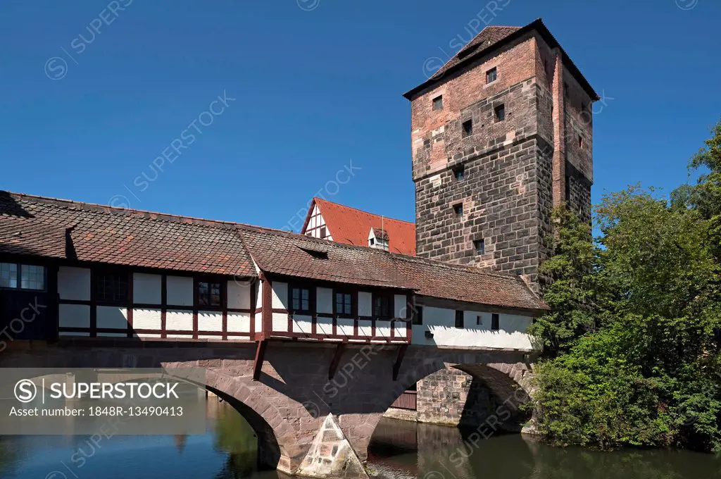 Passage to old water tower, Nuremberg, Middle Franconia, Bavaria, Germany