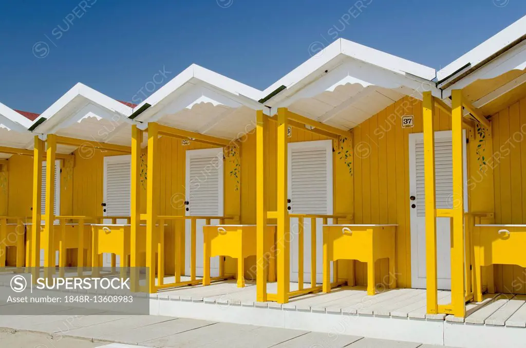 Yellow beach huts, Forte dei Marmi, Tuscany, Italy