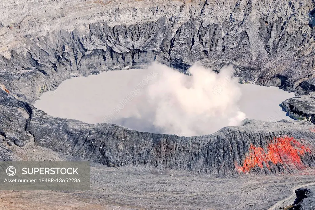 Crater lake, Steam rising from Poas Volcano, Poas Volcano National Park, Costa Rica