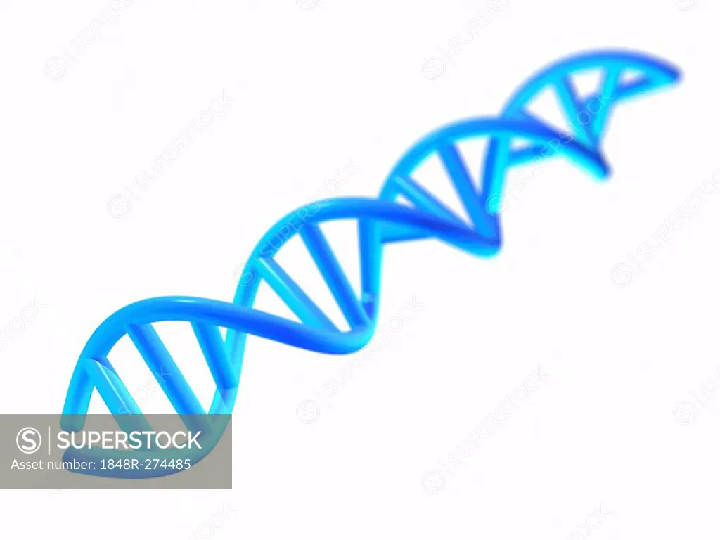 Blue DNA helix against a white background, 3-D cutout