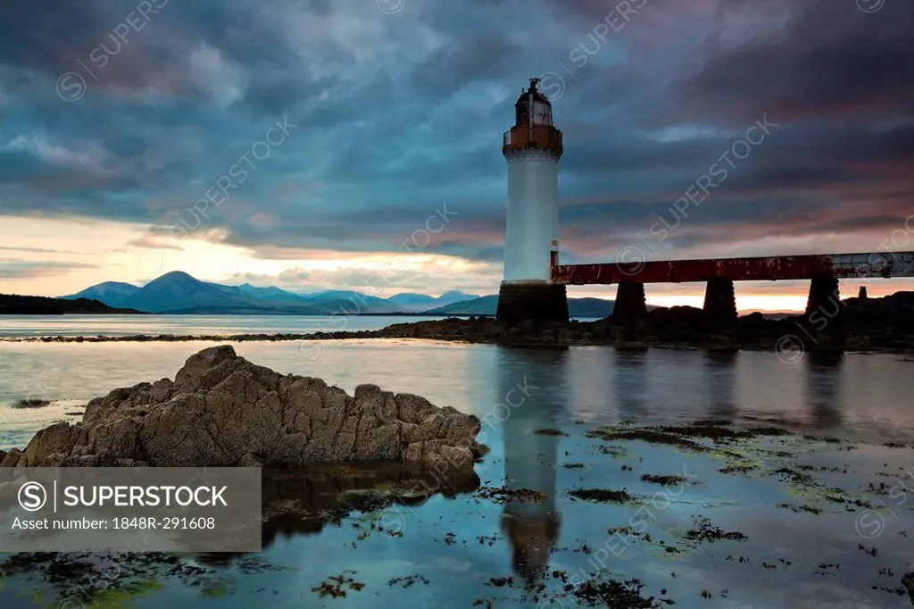 Lighthouse on the Isle of Skye connected to Scotland with a bridge, Scotland, United Kingdom, Europe