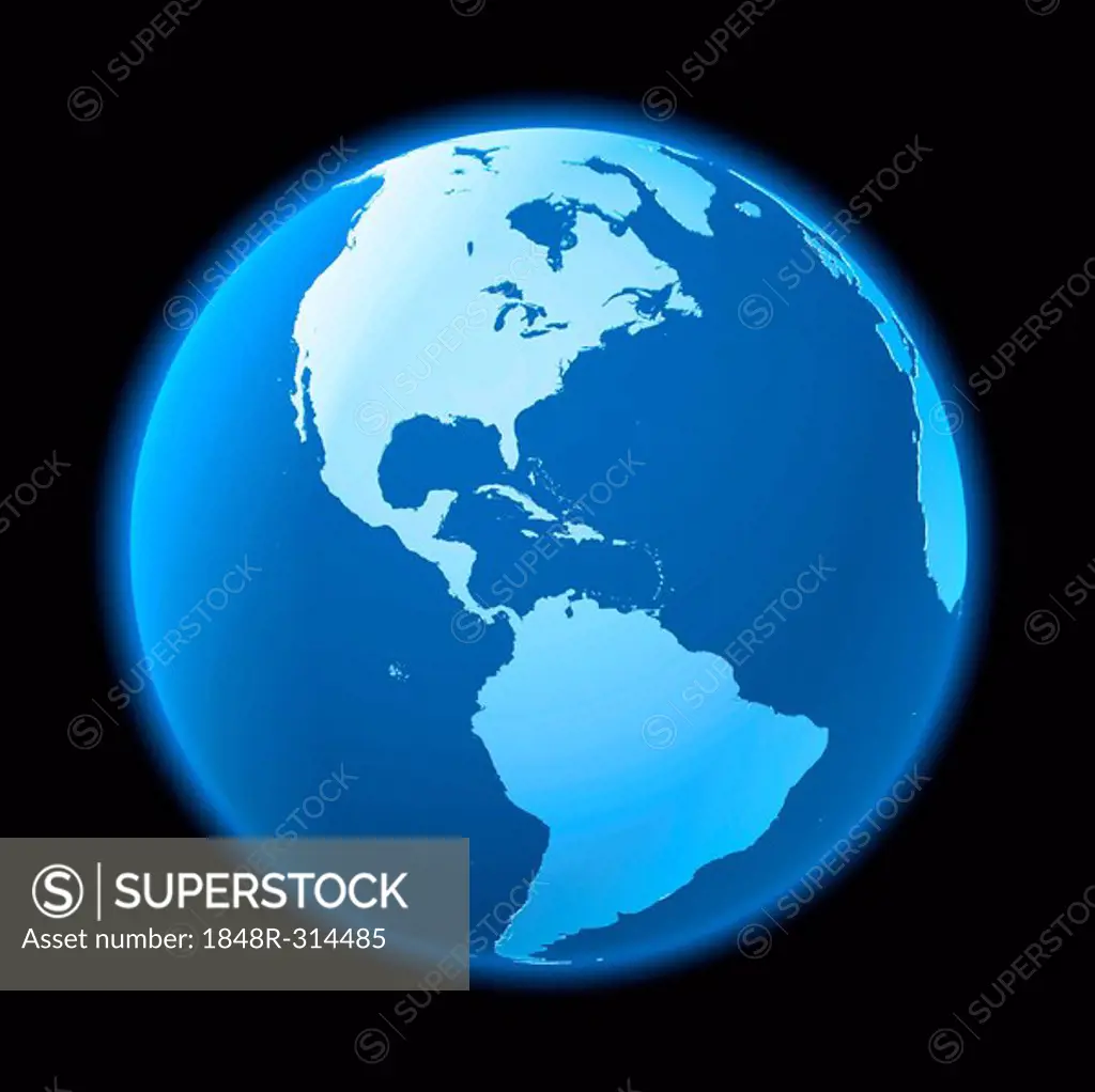 Blue globe, North and South America, 3D Illustration