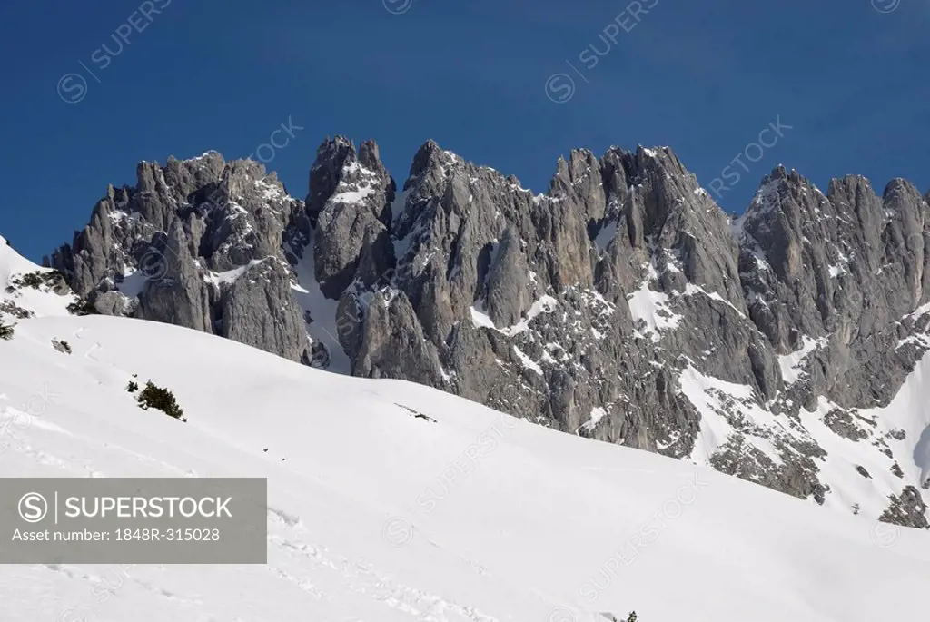 Mt. Ackerlspitze rock massif, Wilder Kaiser Range, Tirol, Austria, Europe