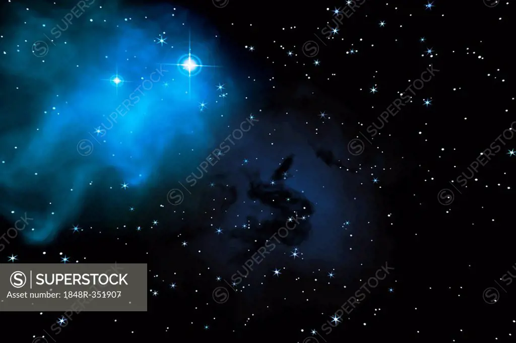 Bluish starry sky with stars and stardust, illustration