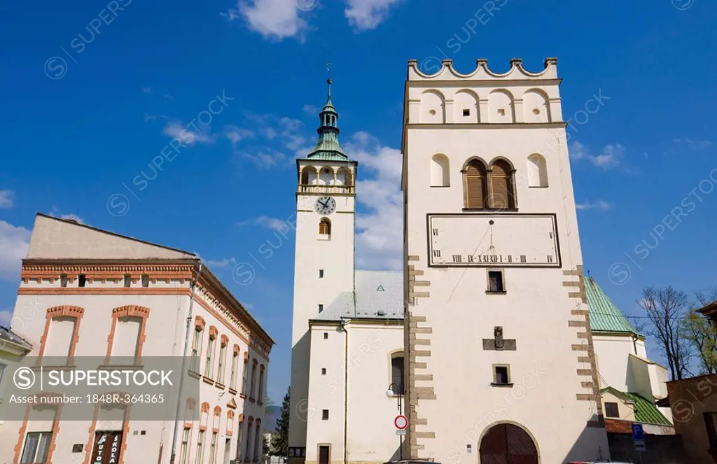 Church and belfry in Lipnik nad Becvou, Moravia, Czech Republic, Europe