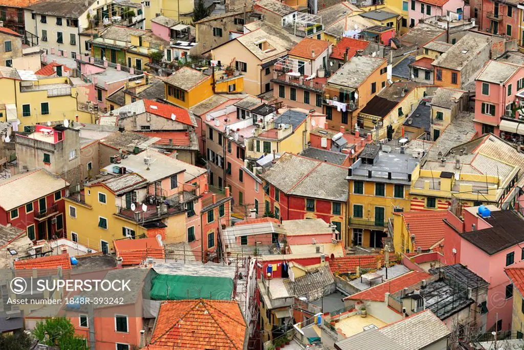 View onto the rooftops of Monterosso, Liguria, Italy, Europe