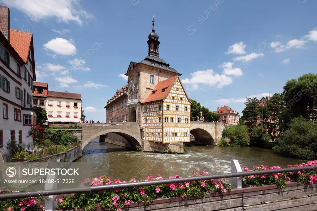 Old town hall, Regnitz river, Bamberg, Upper Franconia, Franconia, Bavaria, Germany, Europe